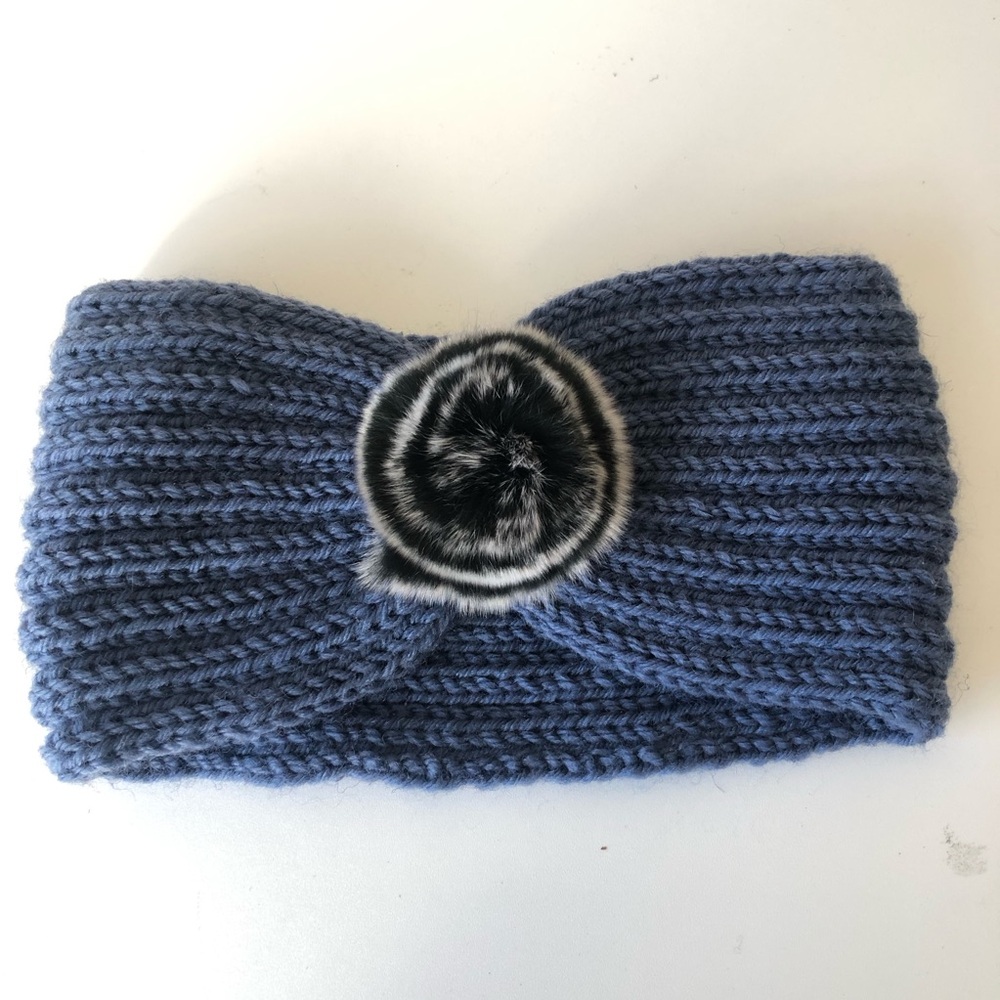 Blue crochet knit head band head wrap